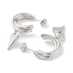 ラックメッキブラススタッドピアス  カドミウムフリー＆鉛フリー  長持ちメッキ  ハート  プラチナ  42x13mm&nbsp;EJEW-C081-28P