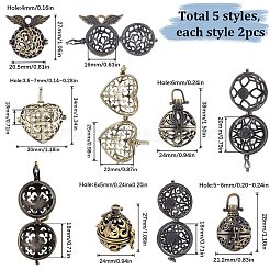 10 шт. 5 стиля филигранных латунных подвесок-клеток KK-SC0003-77A