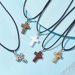 Ожерелья-крестики с подвесками из натуральных смешанных драгоценных камней NJEW-JN04624