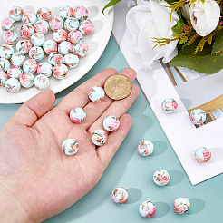 50шт круглые силиконовые бусины с принтом&nbsp;SIL-DC0001-84