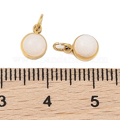 Breloques demi-rondes en jade blanc naturel avec placage ionique (IP) et anneau de jonction&nbsp;STAS-A097-05G-02