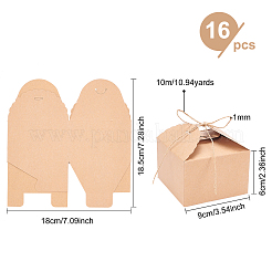 正方形の折り畳み式の創造的なクラフト紙箱  ジュートより糸付き  バリーウッド  9x9x6cm  16pc&nbsp;CON-BC0001-29A