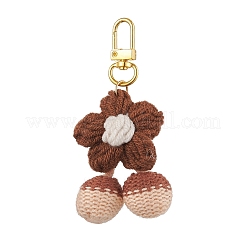 手作りかぎ針編みのコットン製桜の花の吊り飾り  合金回転式ナスカン付き  ココナッツブラウン  95~118mm&nbsp;HJEW-JM02667-01