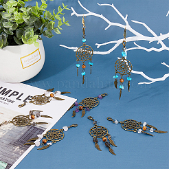 Тканая сетка/паутина из сплава и драгоценных камней в тибетском стиле с украшением в виде подвески из перьев HJEW-AB00526