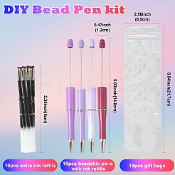 ABSプラスチックボールペン10本  ビーズペン  鉄パーツ  ジュエリービーズ付きDIYパーソナライズペン用  プラスチックボールペンリフィル10個付き  ミックスカラー  148x12mm  4色&nbsp;AJEW-FS0001-43A