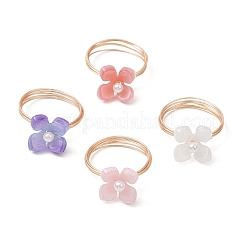 Кольца из цветочного ацетата целлюлозы (смолы) и ракушечного жемчуга RJEW-TA00181-01