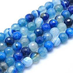 Natürliche Achat Perlen, gefärbt, facettiert rund, Blau, 8 mm, Bohrung: 1 mm, ca. 48 Stk. / Strang, 14.1 Zoll (36 cm)