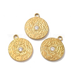 Ion Plating(IP) 304 Stainless Steel Pendants, with Crystal Rhinestone, Flat Round Charms, Golden, 20x17x2.5mm, Hole: 2.5mm