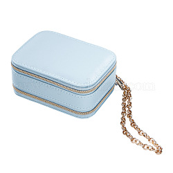 2-Layer Portable PU Leather Jewelry Set Shoulder Bag Boxes, Jewelry Zipper Case with Mirror Inside, for Earrings, Rings, Necklaces Storage, Light Sky Blue, 11.5x8.5x5.5cm