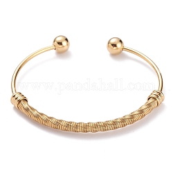 Placage sous vide 304 bracelets dynamométriques en acier inoxydable, avec des perles rondes immobiles, torsadée, or, diamètre intérieur: 2-1/2x1-7/8 pouce (6.3x4.8 cm)
