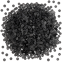 Perles d'argile polymère faites à la main pandahall elite, disque / plat rond, perles heishi, noir, 5x1mm, Trou: 2mm, Environ 380~400 pcs/chapelet, 17.7 pouce, 8strands