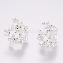 Brass Fancy Bead Caps, Flower, 4-Petal, Silver Color Plated, 14x16x18mm, Hole: 2.5mm