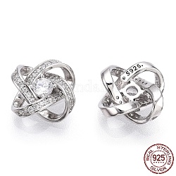 Rhodium Plated 925 Sterling Silver Micro Pave Cubic Zirconia Charms, with S925 Stamp, Flower Charms, Nickel Free, Real Platinum Plated, 11x11x4mm, Hole: 1.2mm