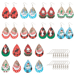 Sunnyclue DIY Weihnachten themenorientierte Ohrring machen Kits, inklusive Teardrop große Anhänger aus PU-Leder, Messing Ohrhaken, Platin Farbe, Anhänger: 56.5x37x3 mm, Bohrung: 5 mm, 16 Stück / Set