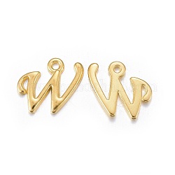 Golden Plated Alloy Letter Pendants, Rack Plating, Cadmium Free & Lead Free, Letter.W, 15x13x2mm, Hole: 1.5mm