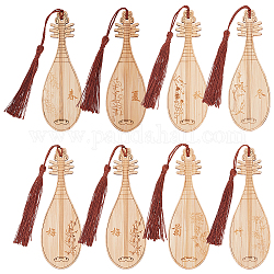 Gomakerer 8 Stück 8 Stil altes Musikinstrument Pipa Lesezeichen im chinesischen Stil mit Quasten für Buchliebhaber, rauchig, 120.5~218 mm, 1pc / style