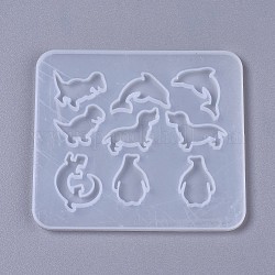 Moldes de silicona, moldes de resina, para resina uv, fabricación de joyas de resina epoxi, formas mixtas, delfines y dinosaurios y perros y pingüinos y camaleones, blanco, 109x96x4mm