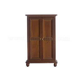 Mini-Kleiderschrank aus Holz, 3 Schicht Schrank mit Doppeltür, Zubehör für Puppenstubenmöbel, für Miniatur-Schlafzimmer, Sattelbraun, 40x98x144 mm