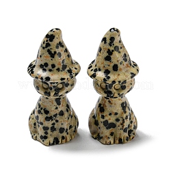 Chat de guérison sculpté en jaspe dalmatien naturel avec figurines de chapeau de sorcière, Décorations d'affichage en pierre d'énergie reiki, 48~50x19~21mm