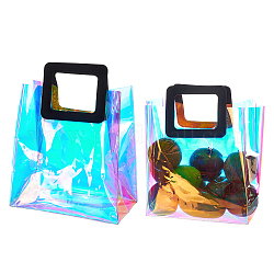 Sac transparent laser pvc gorgecraft, sac à main, avec poignées en cuir pu, pour cadeau ou emballage cadeau, rectangle, noir, produit fini: 25.5x18x10cm, 2 pièces / kit