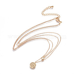 Brass Tiered Necklaces, Double Layer Necklaces, with 304 Stainless Steel Findings and Cubic Zirconia, Flat Round with Om Symbol, Golden, 15.27 inch(38.8cm), Pendant: 11.8x9.5x1.3mm and 7.5x4x2mm