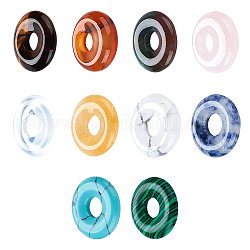 NBEADS 10 Pcs 10 Styles Natural Circle Donut Gemstone Charms, 18mm Dyed Flat Round Mixed Natural and Synthetic Donut Stone Beads Pendants Natural Stone Pendant for Jewelry Making, Hole: 5.5mm