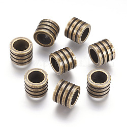 Perles en 304 acier inoxydable, Perles avec un grand trou   , Perles rainurées, colonne, bronze antique, 10x8mm, Trou: 6.5mm