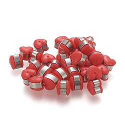 Tuercas de oreja de plástico ecológicas, pendiente trasero, con 304 fornituras de acero inoxidable, corazón, rojo, color acero inoxidable, 5.5x6x5~5.5mm, agujero: 1.2~1.4 mm
