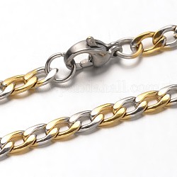 304 cordolo in acciaio inox catene collane, con chiusure moschettone, sfaccettato, oro & colore acciaio inossidabile, 21.7 pollice (55.1 cm)