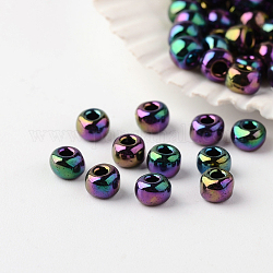 Perline di semi di vetro rotonde di grado 6/0, colori metallizzati iris, multicolore placcato, 6/0, 4x3mm, Foro: 1 mm, circa 4800pcs/libbra