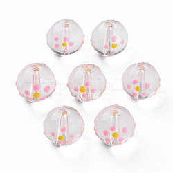 Transparent Glass Enamel Beads, Round with Dot, Pink, 12x11mm, Hole: 1.6mm