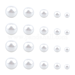Perles d'imitation de résine, pas de trous / non percés, ronde, floral blanc, 7.5~25mm, 214 pcs / boîte