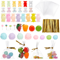 Fingerinspire Resin Cabochons, Imitation Fruit, with PET Aluminium Plating Film Wire Ties, Mixed Color, Cabochons: 182pcs/box
