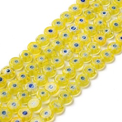 Handmade Millefiori Glass Flat Round Bead Strands, Single Flower Design, Light Khaki, 8x4mm, Hole: 1mm, about 53pcs/strand, 14.7 inch