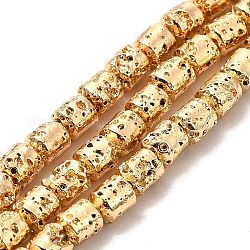 Fili di perle di roccia lavica naturale elettrodeposta, colonna, placcato oro chiaro, 5x4mm, Foro: 1 mm, circa 80~83pcs/filo, 15.75~15.87 pollice (40~40.3 cm)