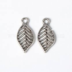 Metal Alloy Pendants, Lead Free and Cadmium Free & Nickel Free, Leaf, Antique Silver, 20x11x2.5mm, Hole: 1mm