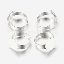 Bases de anillo de almohadilla de latón, sin plomo y el níquel  cadmio, ajustable, color plateado, tamaño: aproximamente 3~4.5 mm de ancho, 18 mm de diámetro interior, Bandeja: 12mm de diámetro.