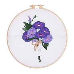 DIY-Stickset mit Blumenmuster, inklusive Sticknadeln und Garn, Baumwollkleidung, Schieferblau, 210x210 mm