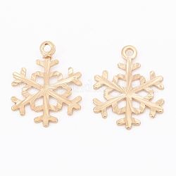 Christmas Theme, Brass Pendants, Long-Lasting Plated, Textured, Snowflake, Light Gold, 18x13.5x0.5mm, Hole: 1.4mm