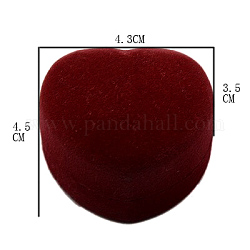 Cajas de anillo de terciopelo, corazón, rojo, 4.5x4.3x3.5 cm