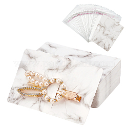 Marble Pattern Jewelry Display Paper Cards, for Earring, Hairpin, with OPP Cellophane Bags, for Clips Packing Display, Rectangle, White, 10x0.7x0.05cm