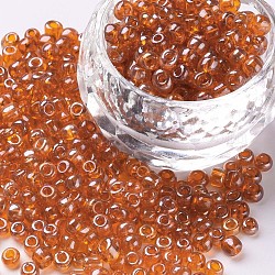 Perline semi di vetro, trans. colori lustered, tondo, arancione, 4mm, Foro: 1.5 mm, circa 500pcs/50g, 50 g / borsa, 18 borsa/2 libbre