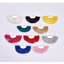 Polyester Tassel Pendant Decorations, Fan Shaped, Golden, Mixed Color, 24.5~28x44~53x3mm, Hole: 3x1.5mm