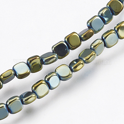 Chapelets de perles en hématite synthétique sans magnétiques, Plaqué longue durée, carrée, vert plaqué, 4x4x2mm, Trou: 0.7mm, Environ 101 pcs/chapelet, 15.34 pouce (39 cm)