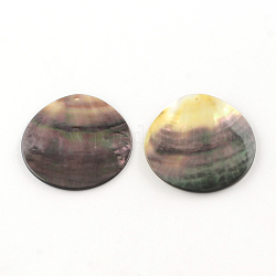 Piatta e rotonda labbro nero pendenti shell, nero, 40x2~4mm, Foro: 1.5 mm