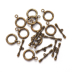 Tibetan Style Toggle Clasps, Cadmium Free & Nickel Free & Lead Free, Antique Bronze, 34x4x4mm, Hole: 3.5mm