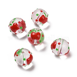 Fili di perle di vetro smaltato fatte a mano, tondo con mela, rosso, 13x12mm, Foro: 1.2 mm, circa 30pcs/filo