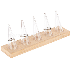 FINGERINSPIRE 5 pcs Clear Acrylic Ring Cone Acrylic Finger Ring Display Stands with Bamboo Base 7.87x1.77x2.76inch Ring Finger Display Stand Cone Shape Acrylic Ring Display Ring Organizer Holder