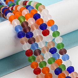 Transparent Glass Beads Strands, Faceted, Frosted, Rondelle, Mixed Color, 6x4.5mm, Hole: 1.4mm, about 86pcs/strand, 16.14 inch(41cm)