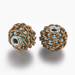 Handmade Indonesia Beads, with Polymer Clay and Brass Findings, Nickel Free, Round with Chains, Light Sky Blue, Raw(Unplated), 17x14mm, Hole: 3mm